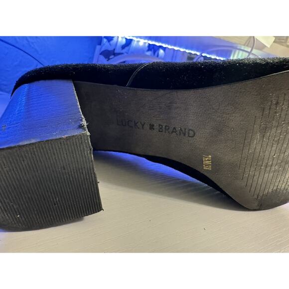 Lucky Brand 7.5 M Wyshing Suede Heeled Slip on Bootie Pumps Black Women's Shoes - Picture 15 of 16